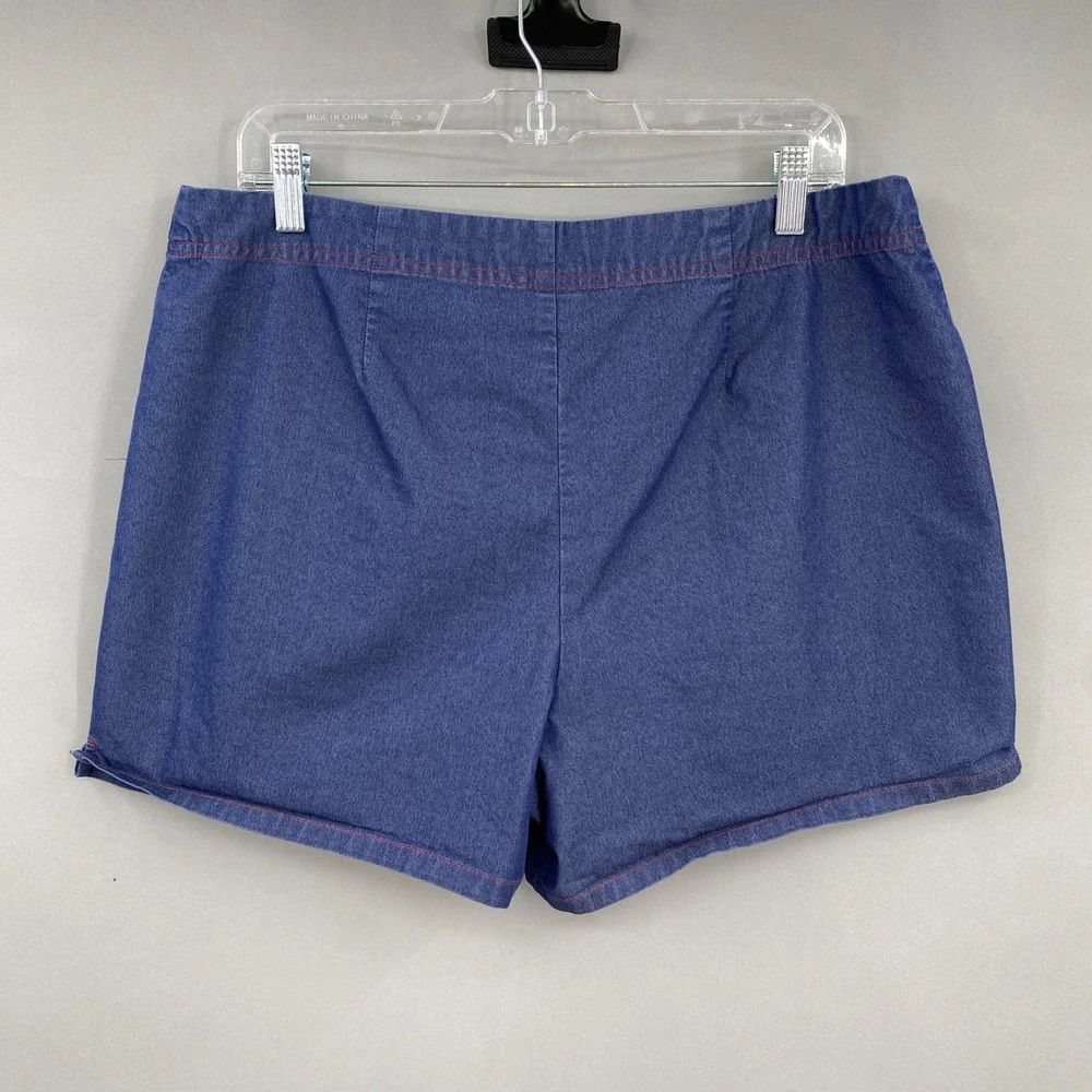 Y2K C&B Sport‎ Croft & Barrow Shorts Womens 16 Blue Denim Look Lace Up Red vtg
